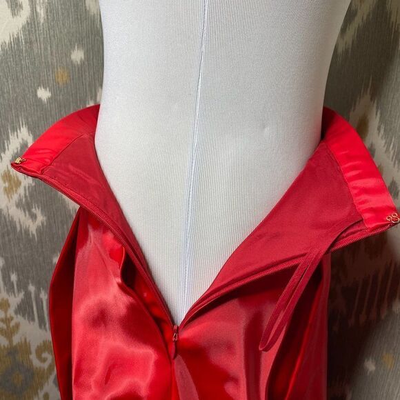 Ralph Lauren Ruby Red Silk Satin Pouf Bubble Ruffle Skirt - Picture 7 of 16